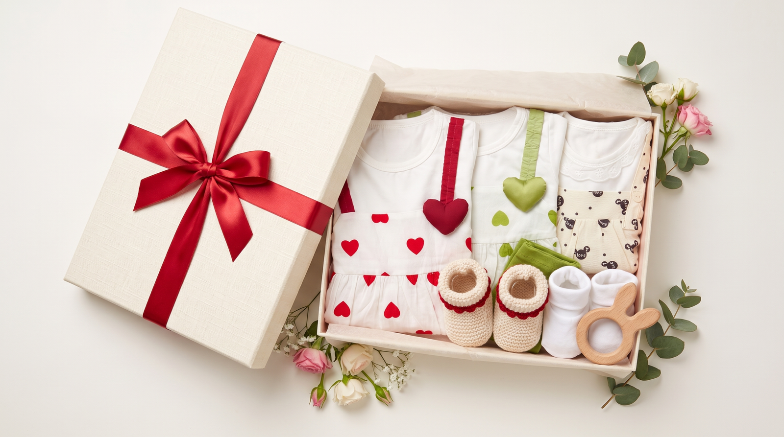 Newborn gift box with baby clothes and accessories