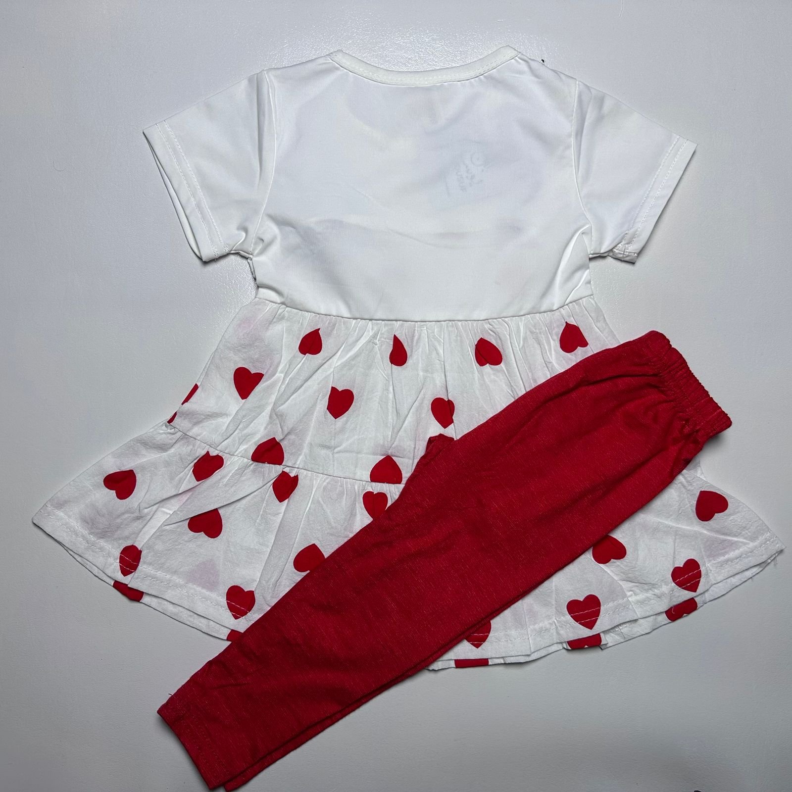 Baby Girl Heart Print Frock and Trouser Set - Image 2