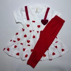 Baby Girl Heart Print Frock and Trouser Set