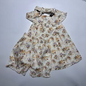 Baby Girls Floral Print Frock and Bloomer Set with Matching Headband