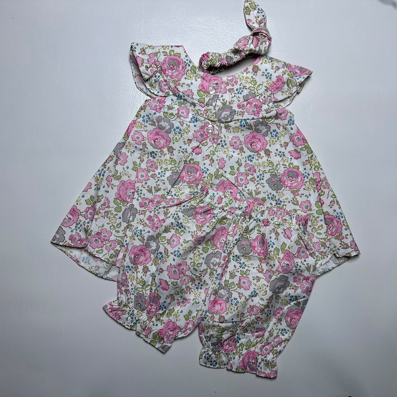 Baby Girls Floral Print Frock and Bloomer Set with Matching Headband - Image 4