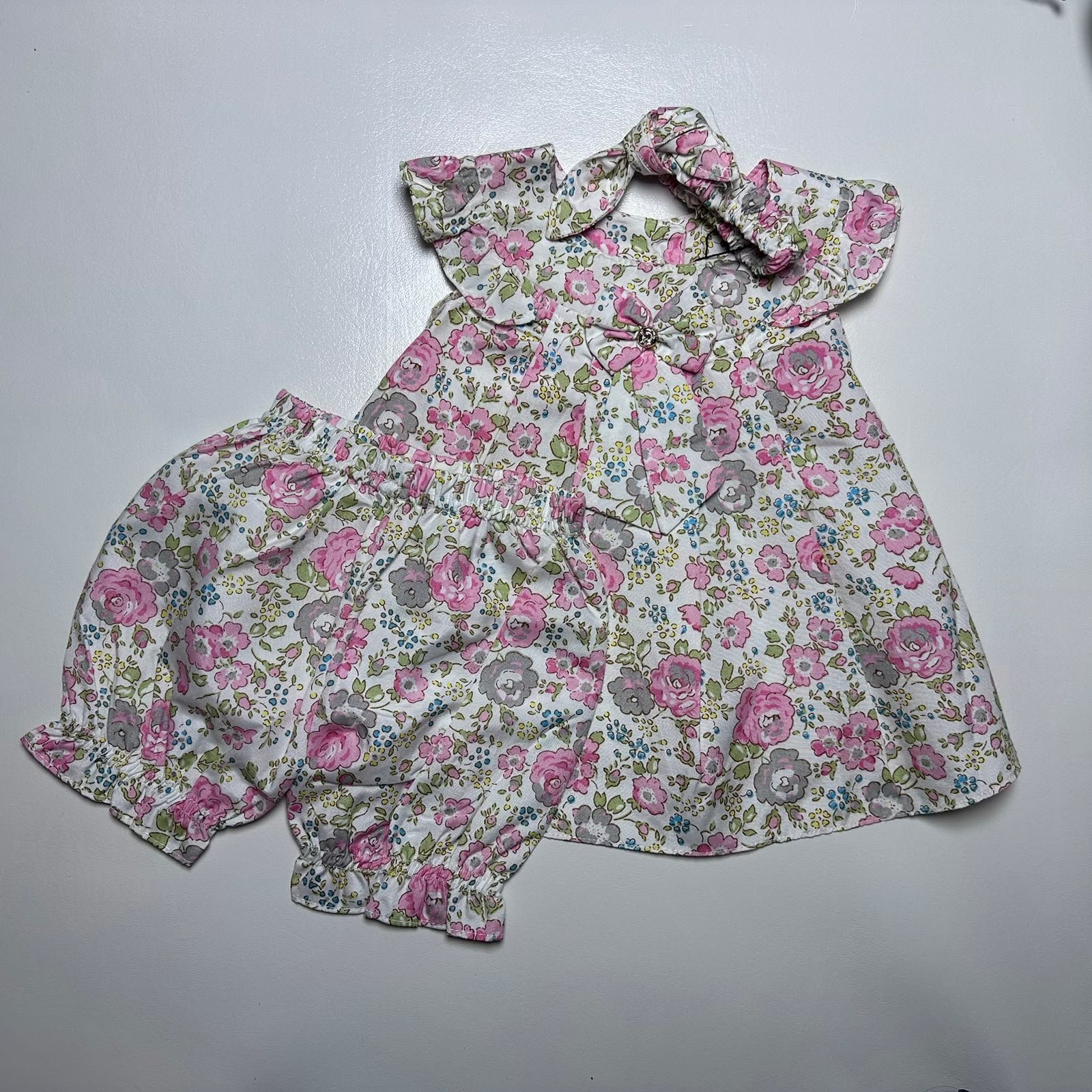 Baby Girls Floral Print Frock and Bloomer Set with Matching Headband - Image 3
