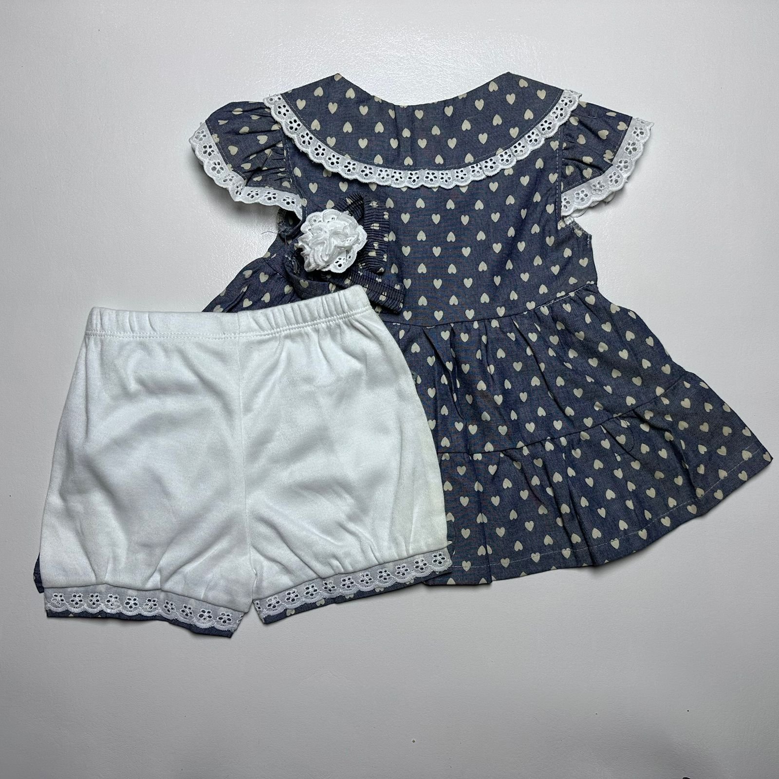 Baby Girl Navy Blue Frock and Shorts Set - Image 2