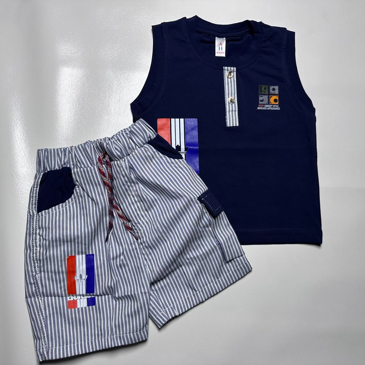 Kids Sleeveless Tank Top and Striped Shorts Set