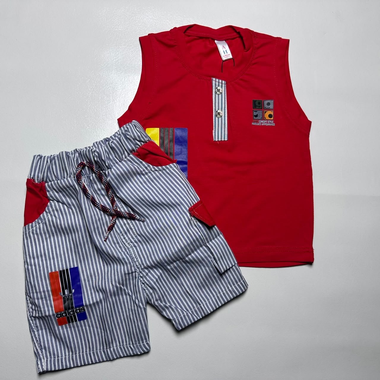 Kids Sleeveless Tank Top and Striped Shorts Set - Image 4