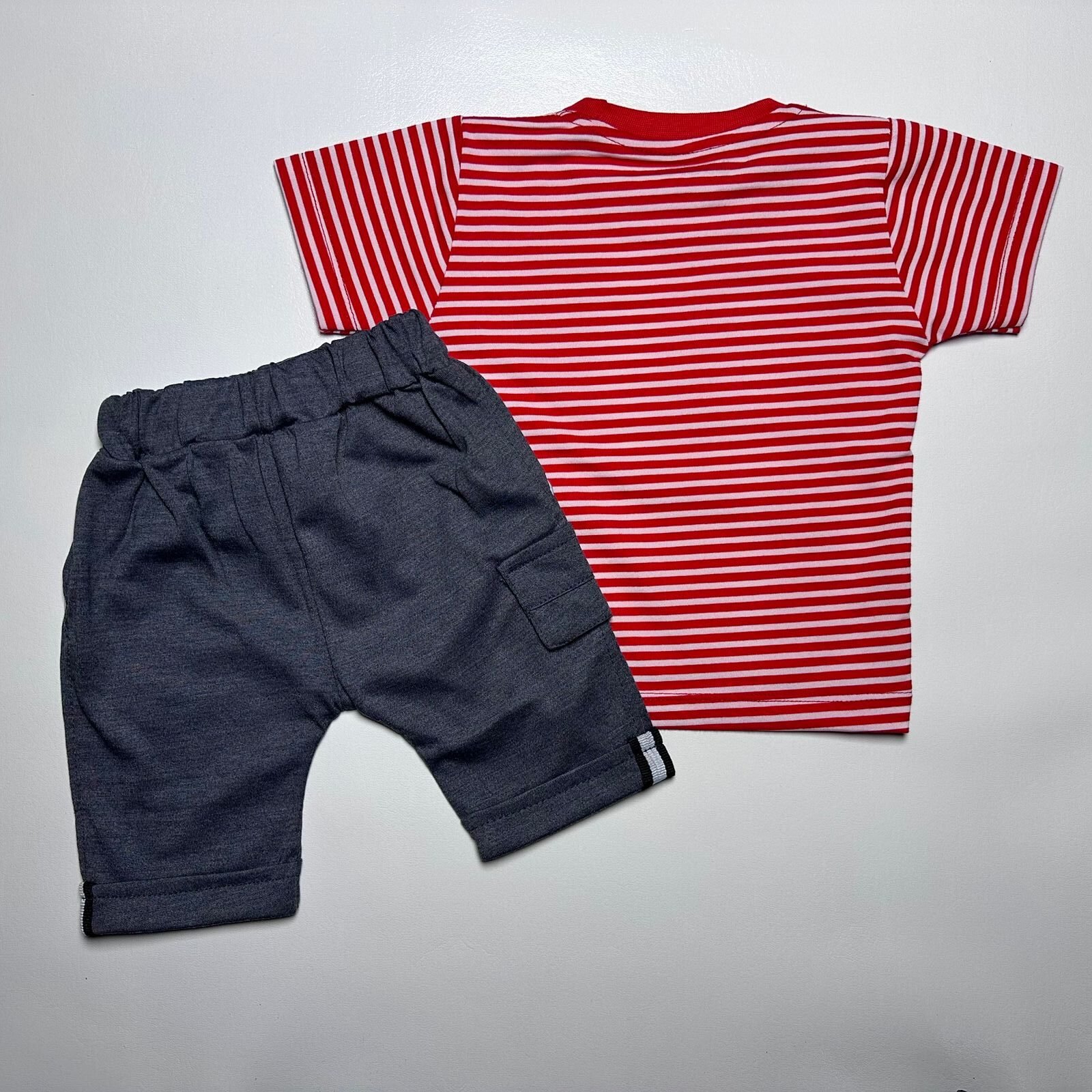 Red Striped Disneyland Mickey Mouse Outfit with Grey Shorts - Image 5