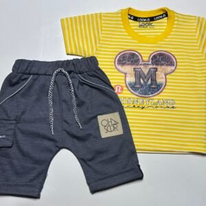 Red Striped Disneyland Mickey Mouse Outfit with Grey Shorts