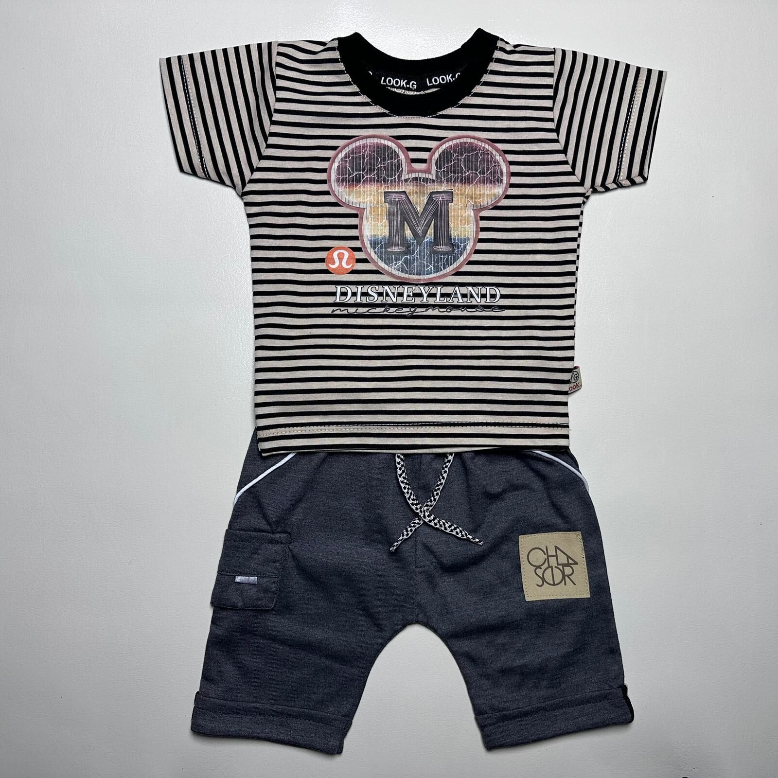 Red Striped Disneyland Mickey Mouse Outfit with Grey Shorts - Image 9