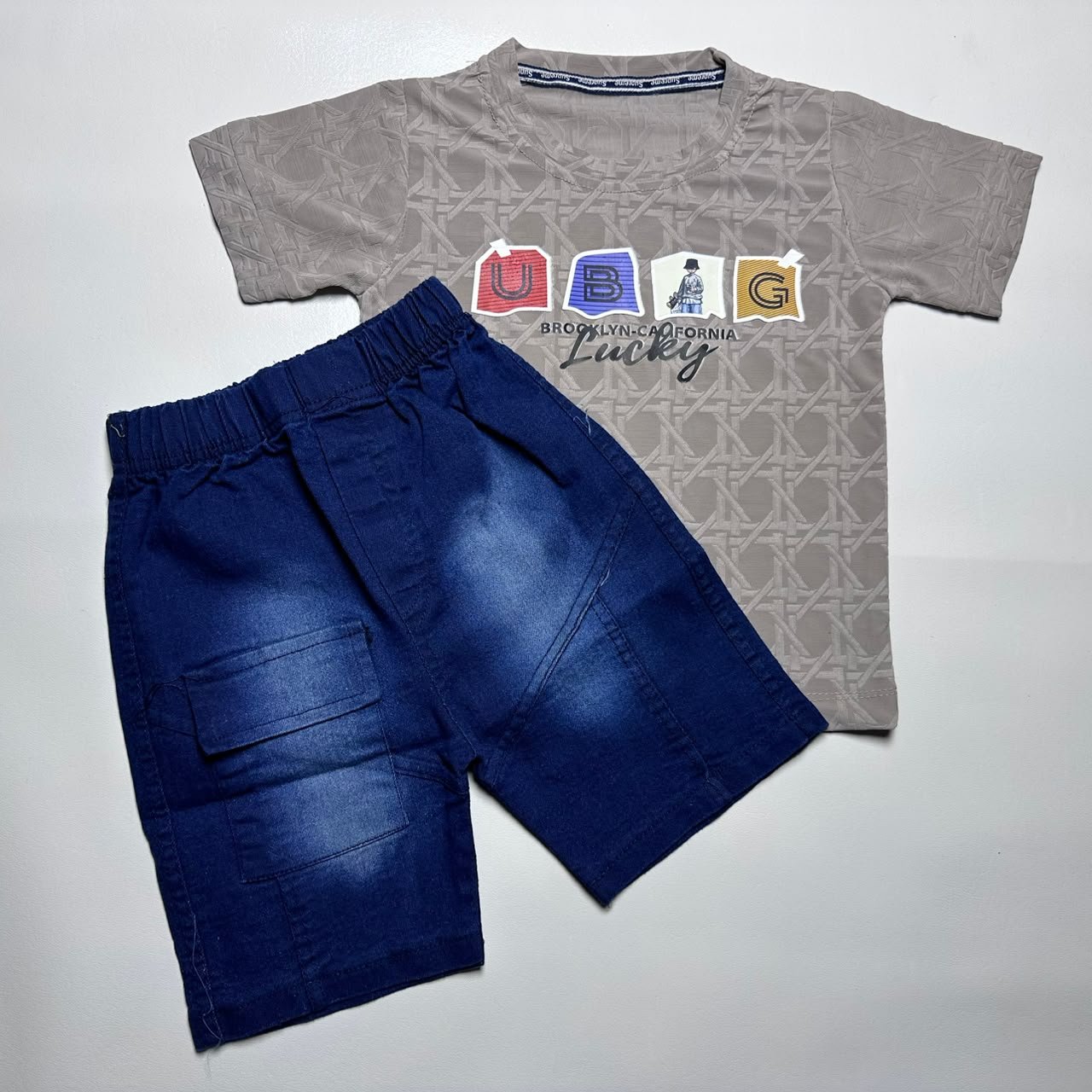 Kids "Brooklyn California" Graphic T-Shirt and Denim Shorts Set - Image 4
