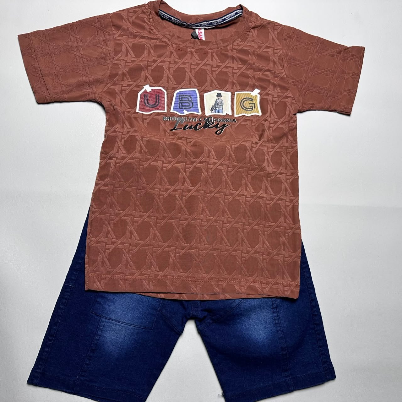 Kids "Brooklyn California" Graphic T-Shirt and Denim Shorts Set - Image 3
