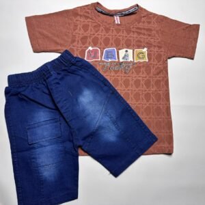 Kids "Brooklyn California" Graphic T-Shirt and Denim Shorts Set