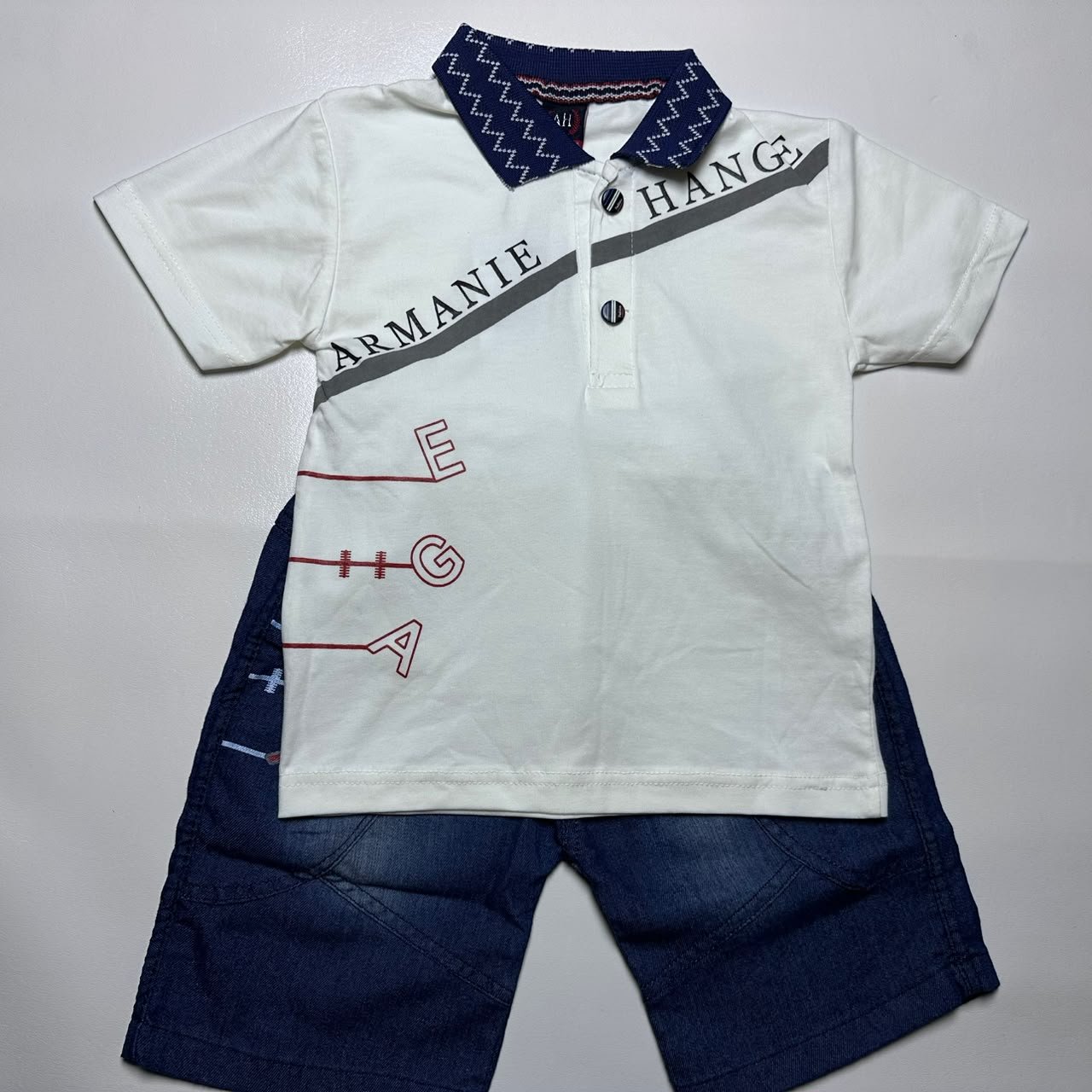 Kids Polo T-Shirt and Denim Shorts Set - Image 3