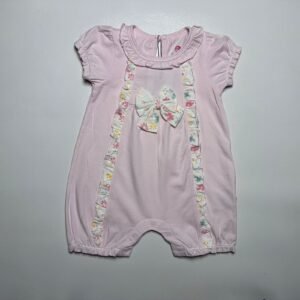 Pink Floral Bow Baby Romper