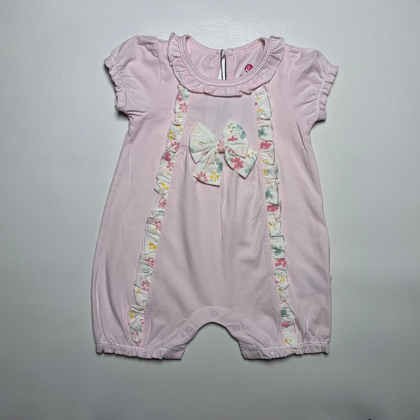 Pink Floral Bow Baby Romper