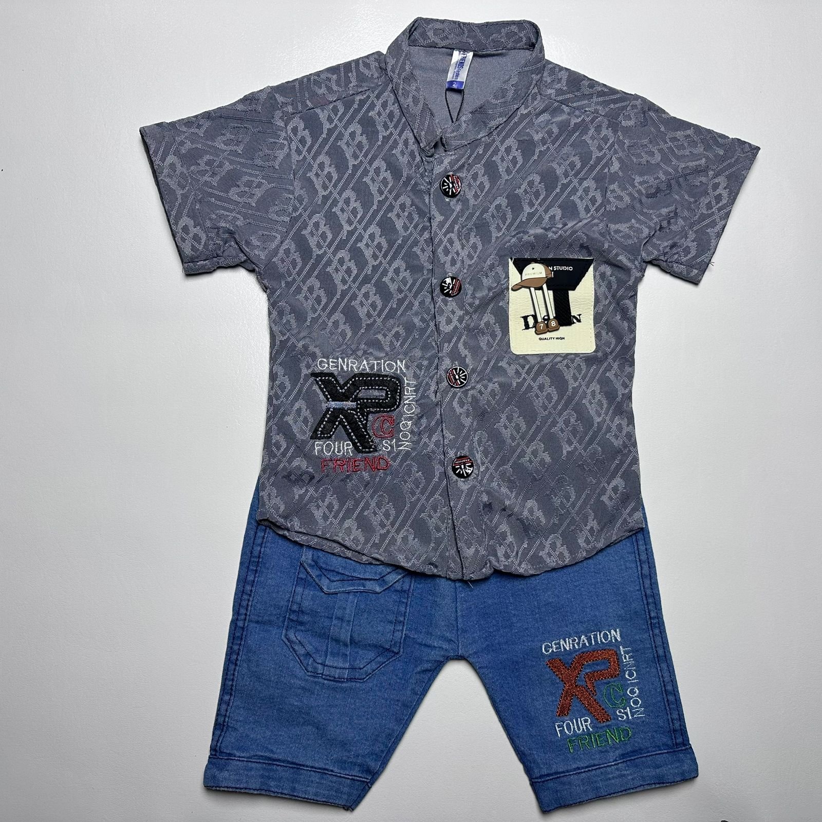 Boys Printed Button-Down Shirt and Denim Shorts Set - Image 9