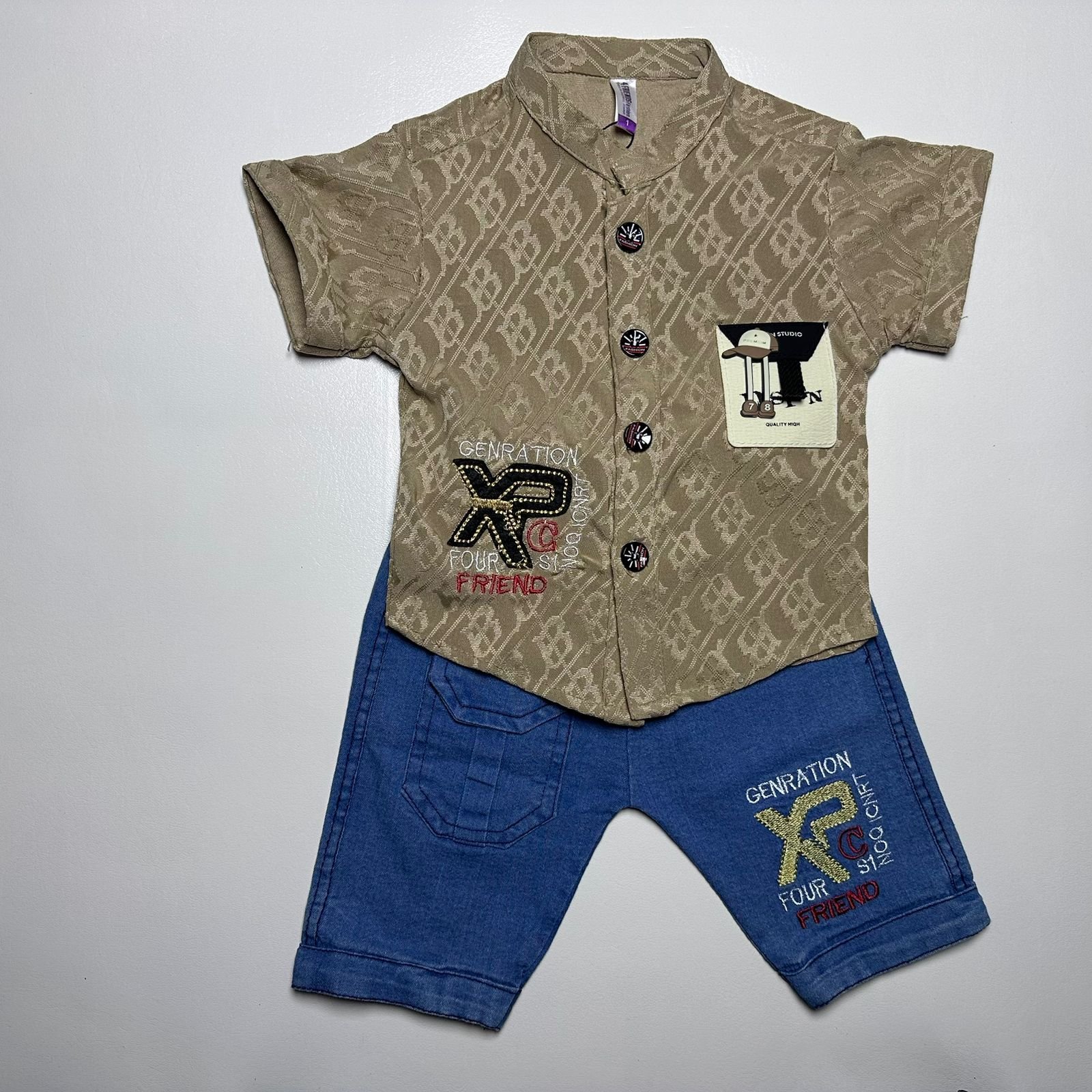 Boys Printed Button-Down Shirt and Denim Shorts Set - Image 6