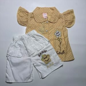 Baby Girls Polka Dot Button-Up Shirt and Embroidered Shorts Set