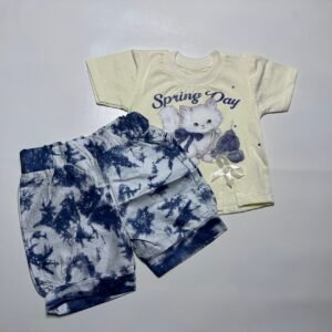 Cat Print T-Shirt and Tie-Dye Shorts Set