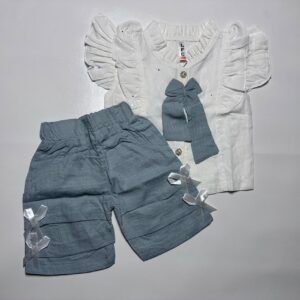 Baby Girls Ruffled Sparkly Top and Bow-Accented Shorts Set