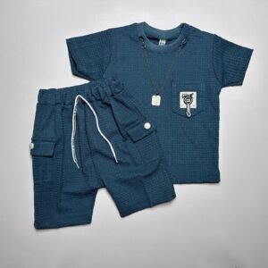 Boys Textured Chain-Accessory Tee and Cargo Shorts Set