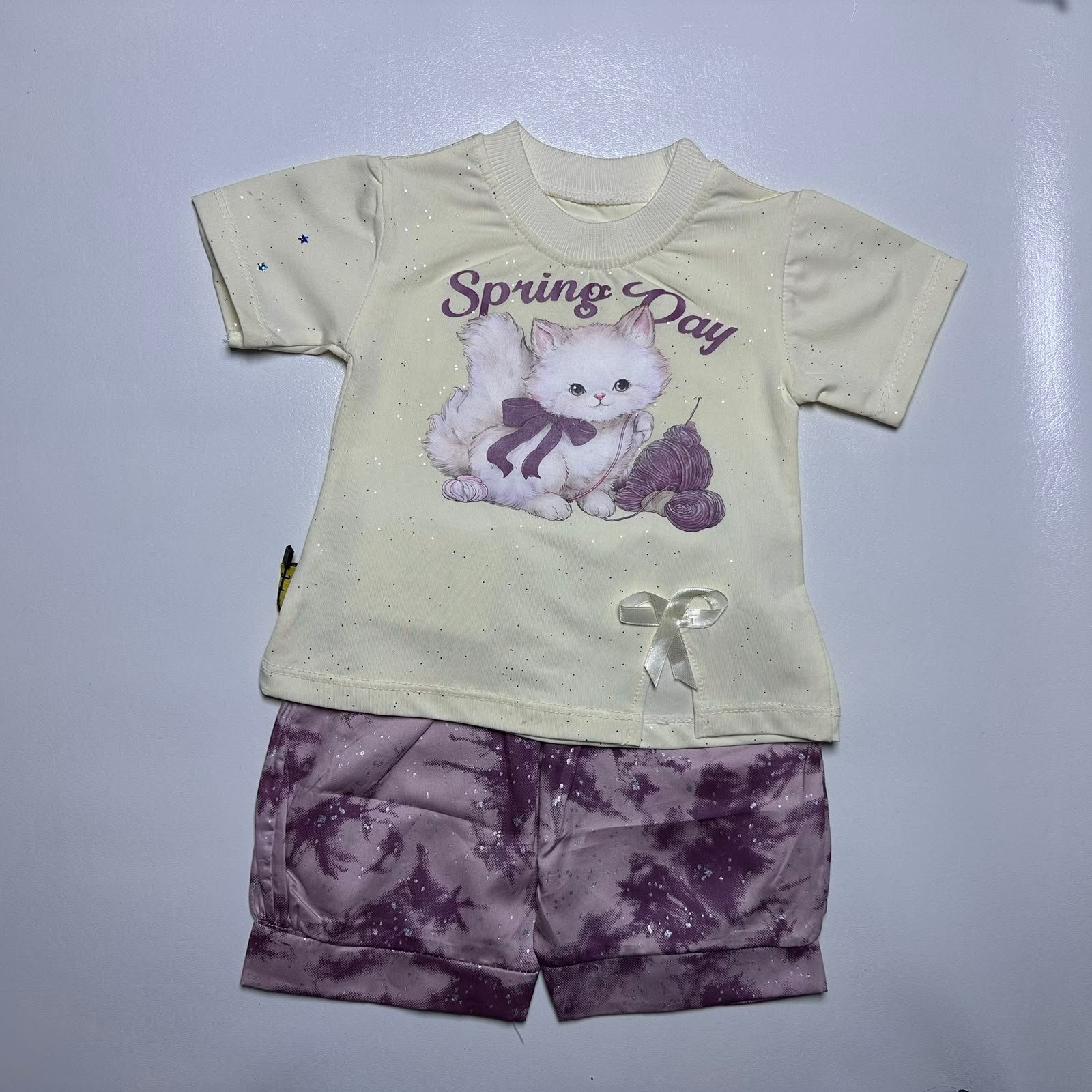 Cat Print T-Shirt and Tie-Dye Shorts Set - Image 9