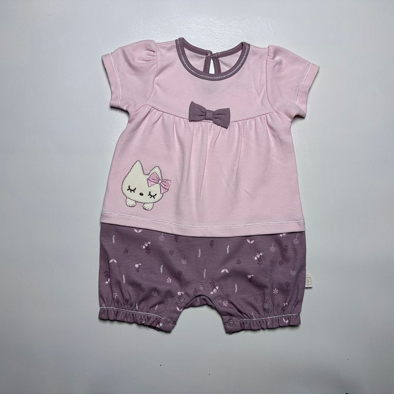 Pink Cat Print Baby Romper